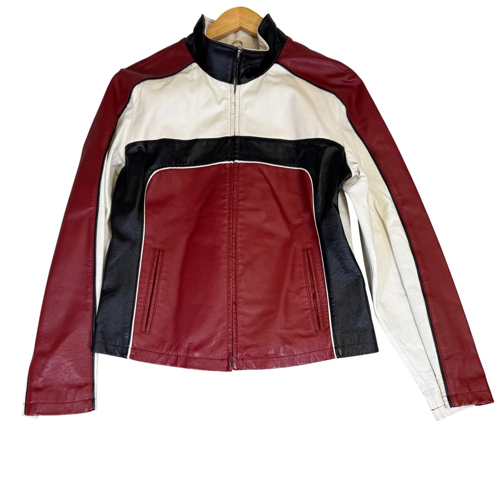 Wilsons Leather Maxima Racing Jacket Red White Black Colorblock Moto XL